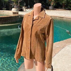 VanHeusen Suede Cowgirl Jacket Lined Brown Fancy Stitching Vintage